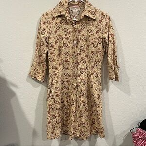 Nadir size small yellow and tan paisley print dress button front cotton